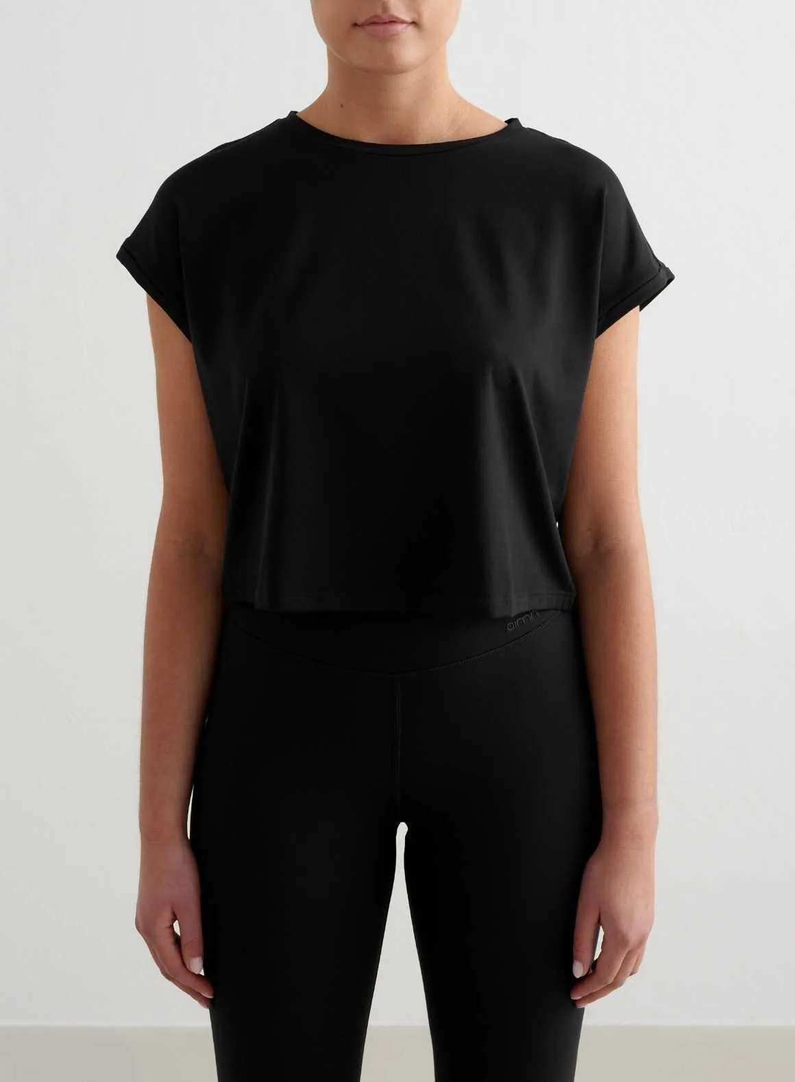 Seasonal Comfort Style Black Soft Basic Roll Sleeve Top