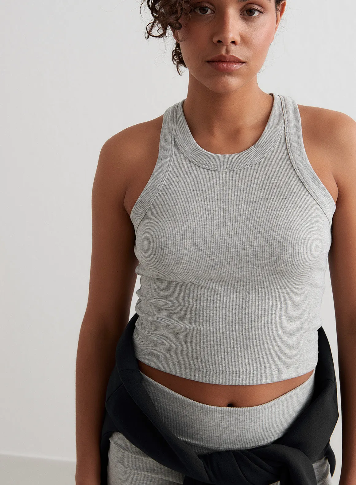 Grey Melange Ease Ribbed Tank Top Interoperable