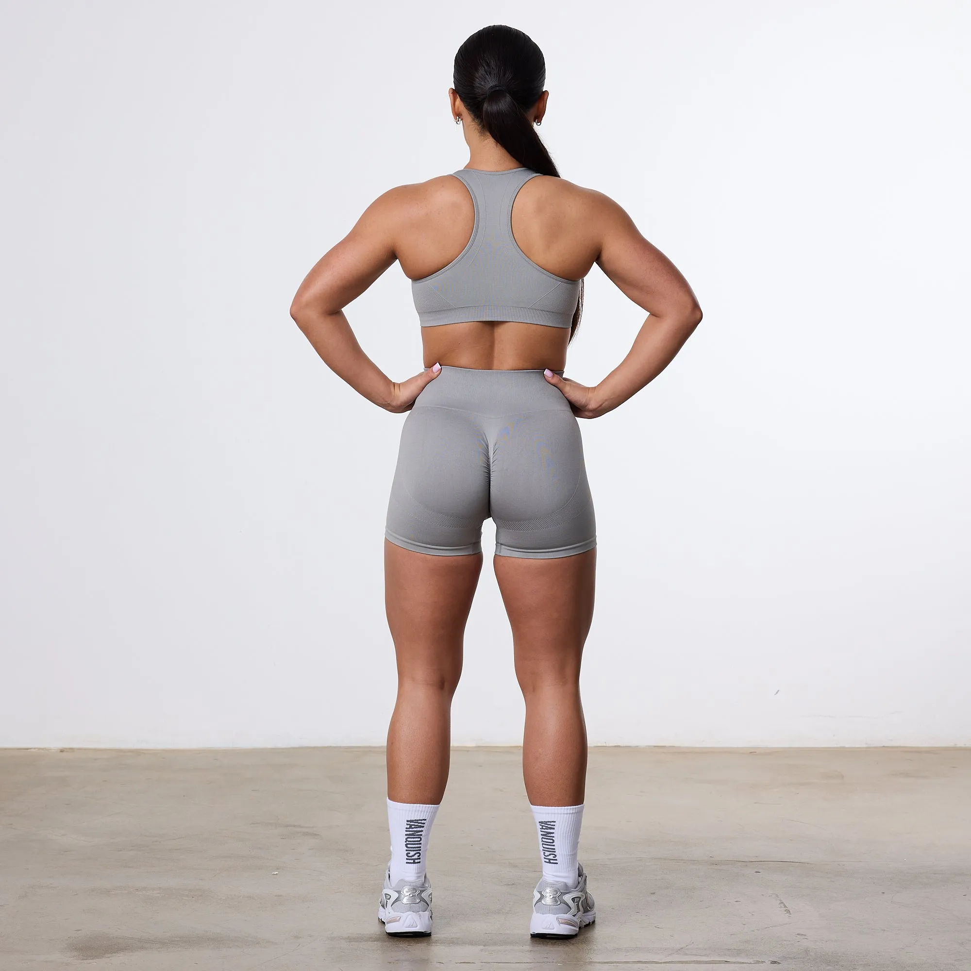 Vanquish Elevate Seamless Smoke Grey Support Bra Affordable indoor exercise