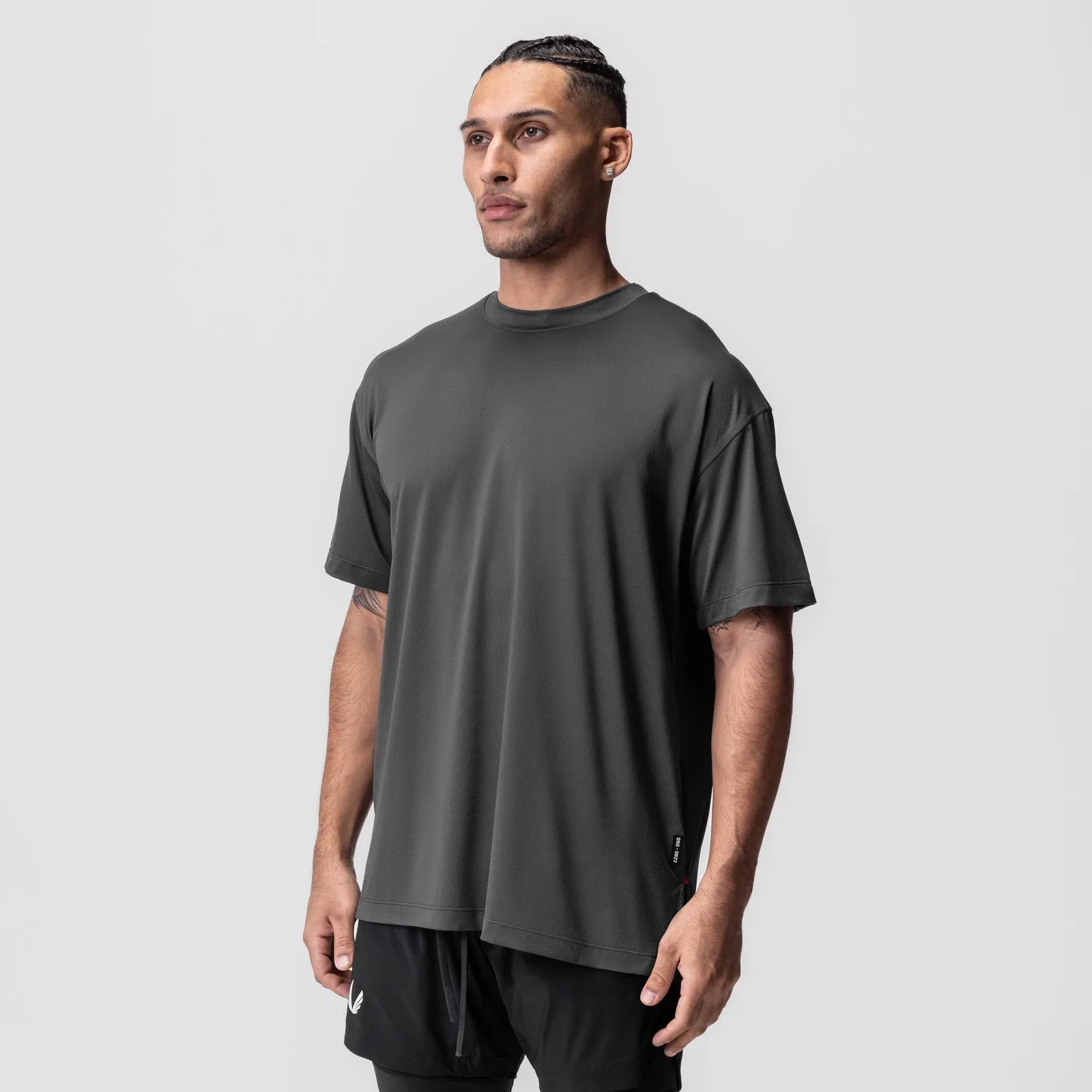 Yarn Dyed Stripes LightweightBlend 0822. AeroSilver? Oversized Tee - Space Grey