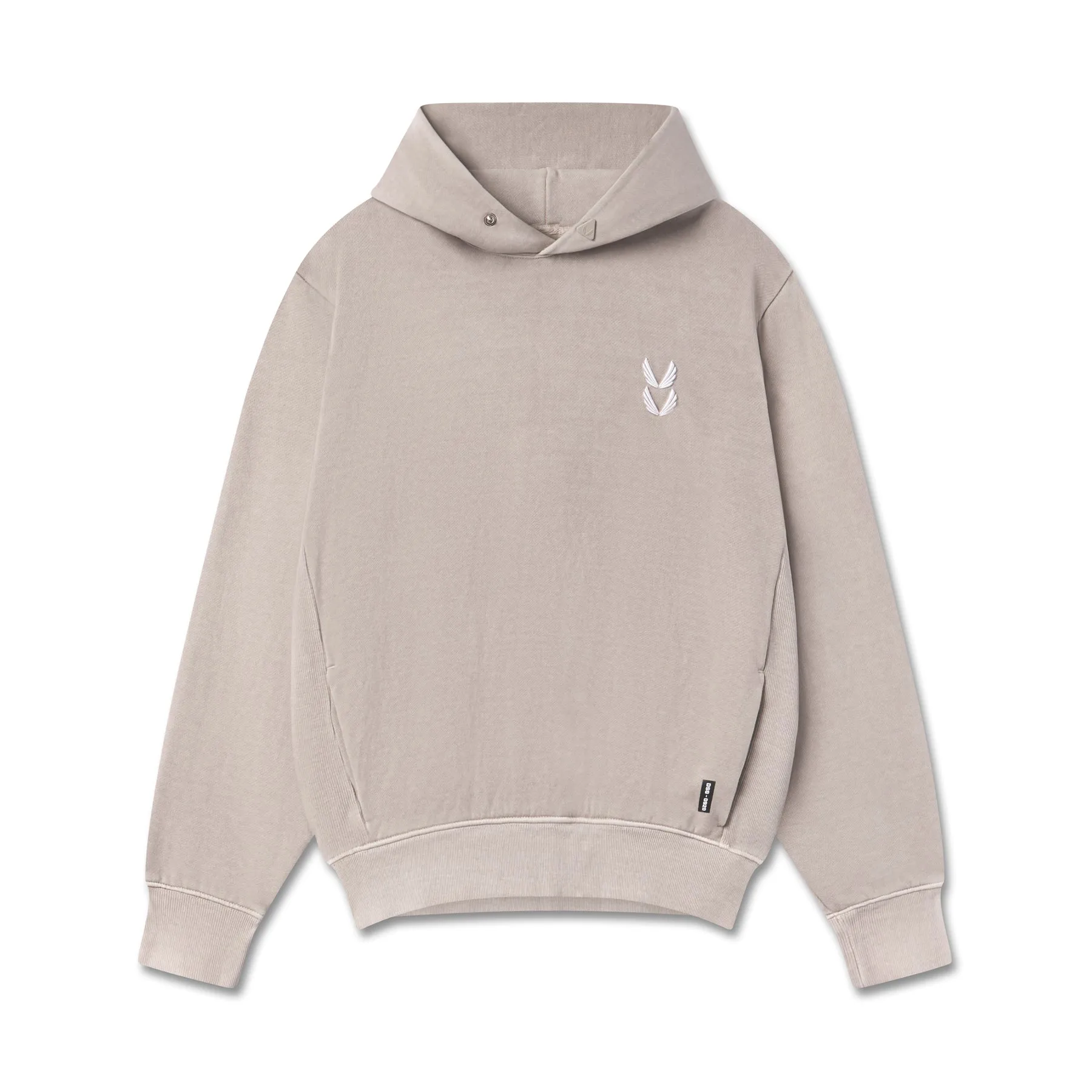 0920. Tech Essential? Distressed Hoodie - Faded Chai Ivy League style presentation outfit