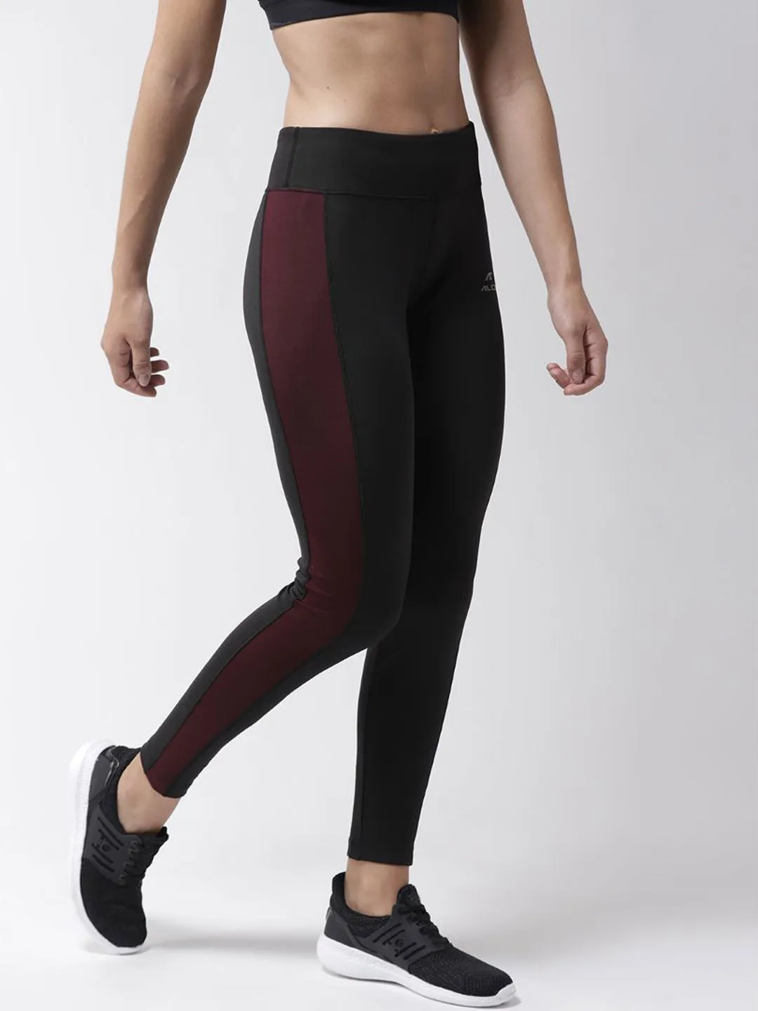 Alcis Women Black Burgundy Solid Tights Wrinkle Resistant Outdoor Lover
