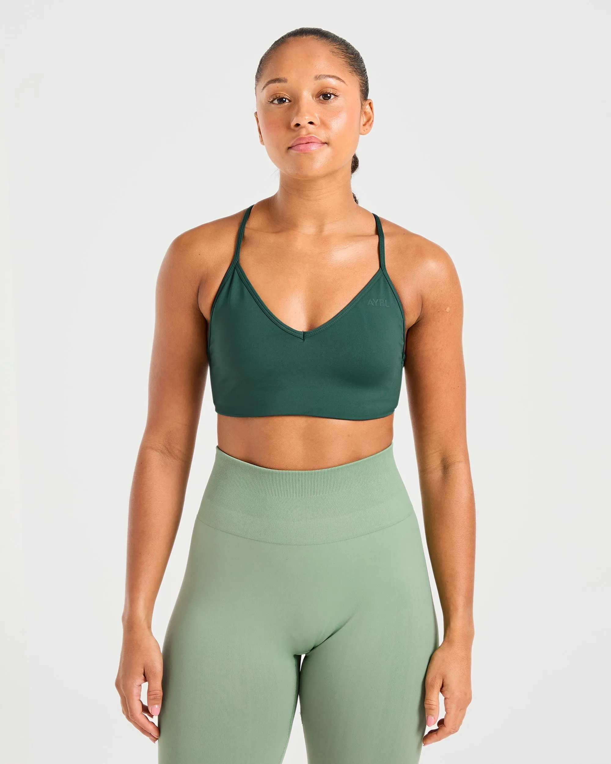 Lycra fabric Relaxed fit seams Essential Crossback Sports Bra - Deep Green