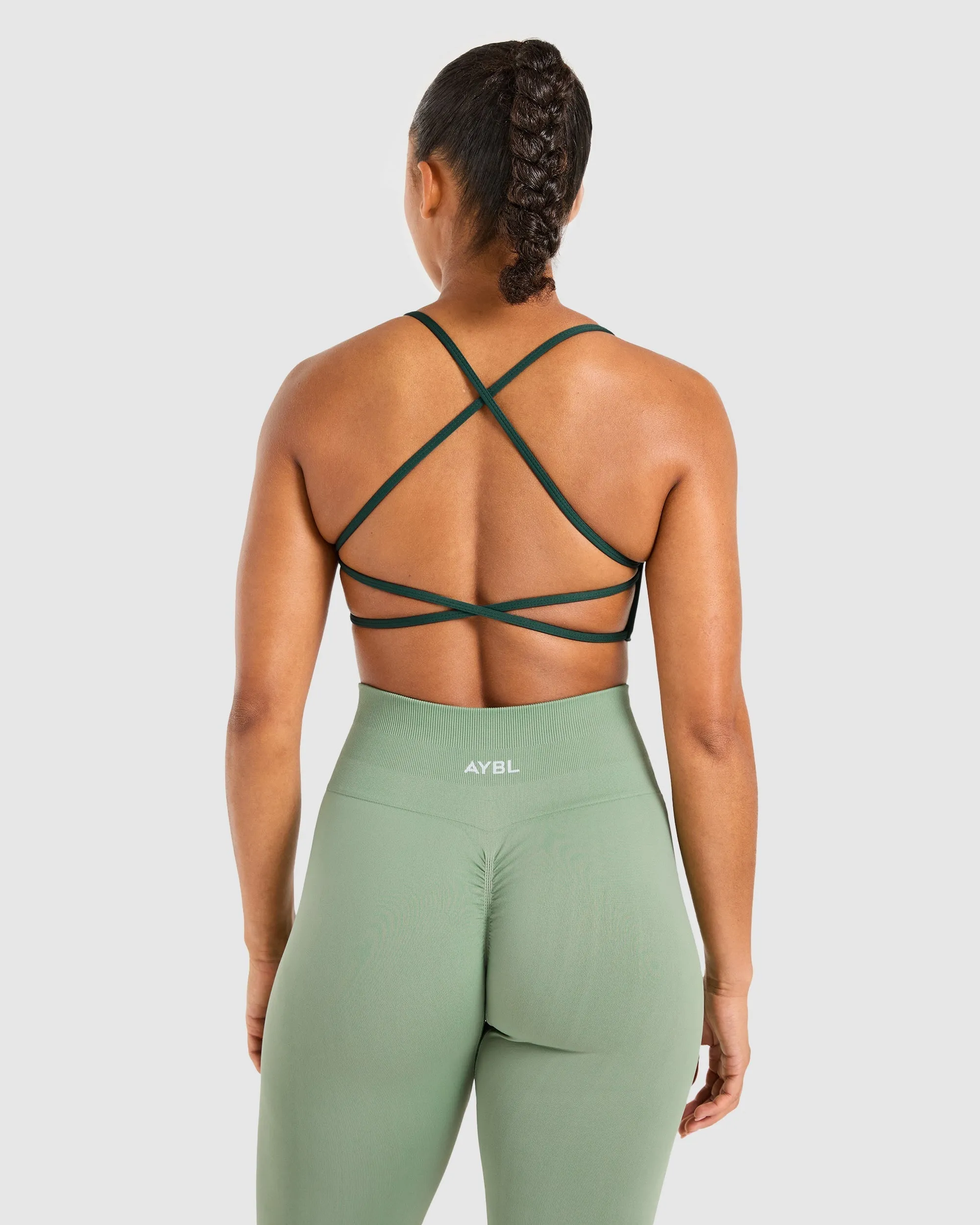 Ribbed waistband Essential Crossback Sports Bra - Deep Green