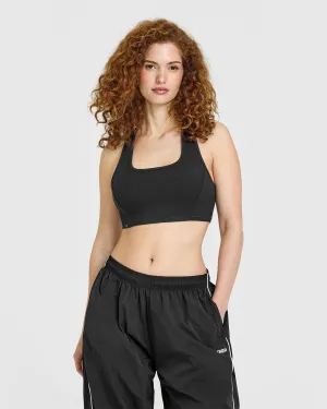 Wireless Design Mellow? Rib Square Neck Bra | Soft Black Crossback Thermal seams
