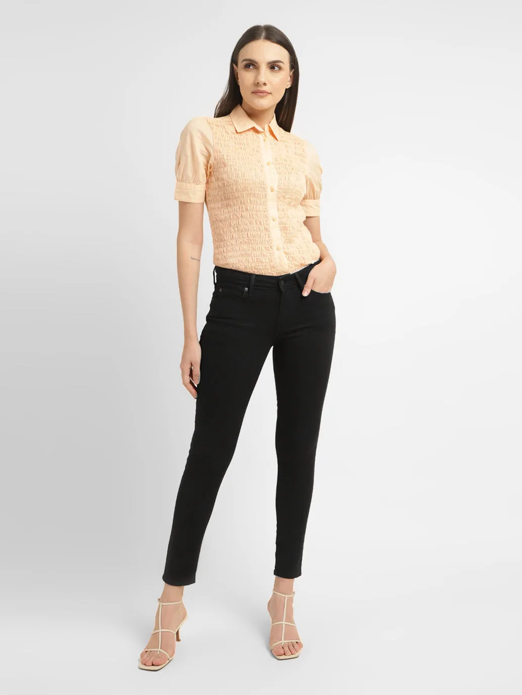 Women's 711 Black Skinny Fit Mid Rise Jeans Yearlong Fit Night Out Bold Look