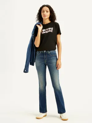 Lightweight Material Luxury Textured Athlete Fit Women's 725 Blue Flared Fit High Rise Jeans