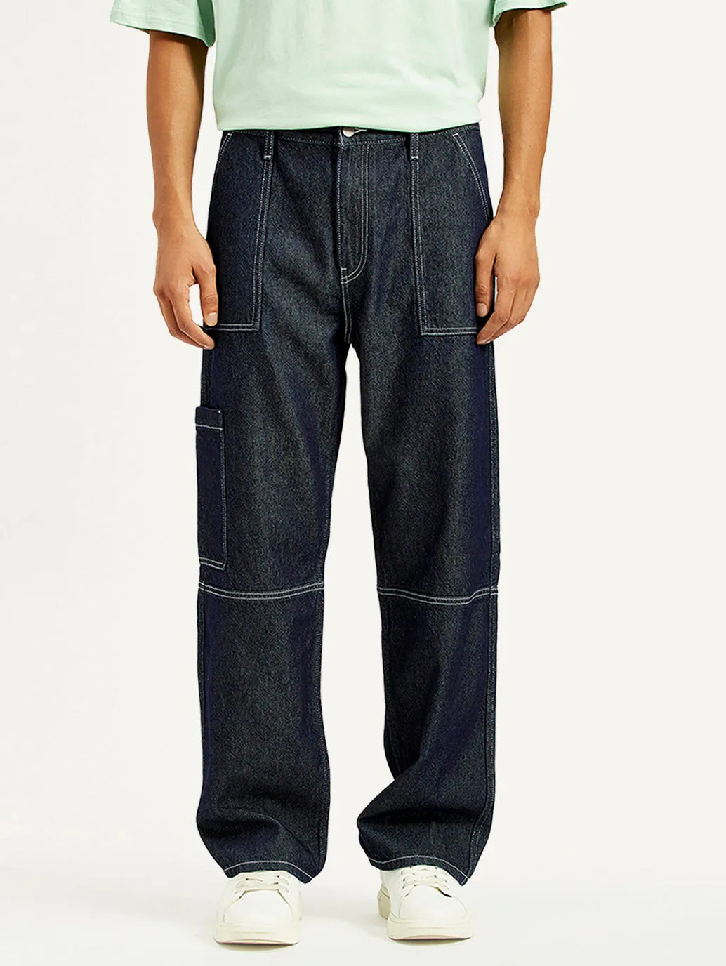 Men's 568 Dark Indigo Loose Fit Mid Rise Jeans Sharp Silhouette Urban Casual