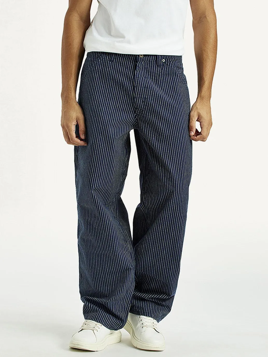 Relaxed Style Smart Casual Minimalist Style Men's 578 Dark Indigo Baggy Fit Mid Rise Carpenter Jeans
