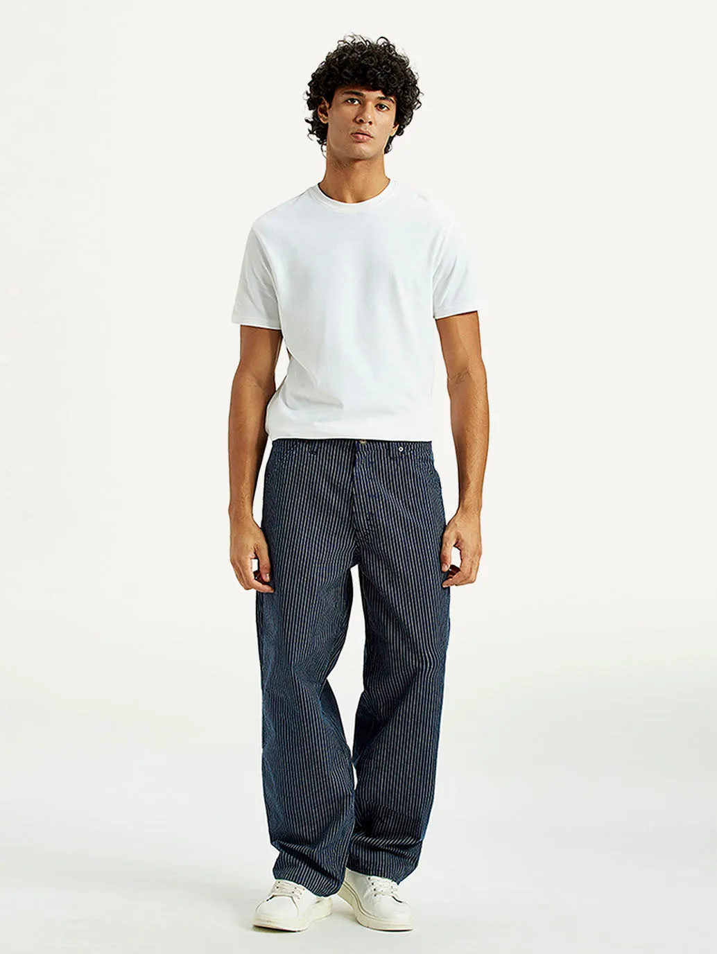 Straight Leg Design Effortless Layer Men's 578 Dark Indigo Baggy Fit Mid Rise Carpenter Jeans