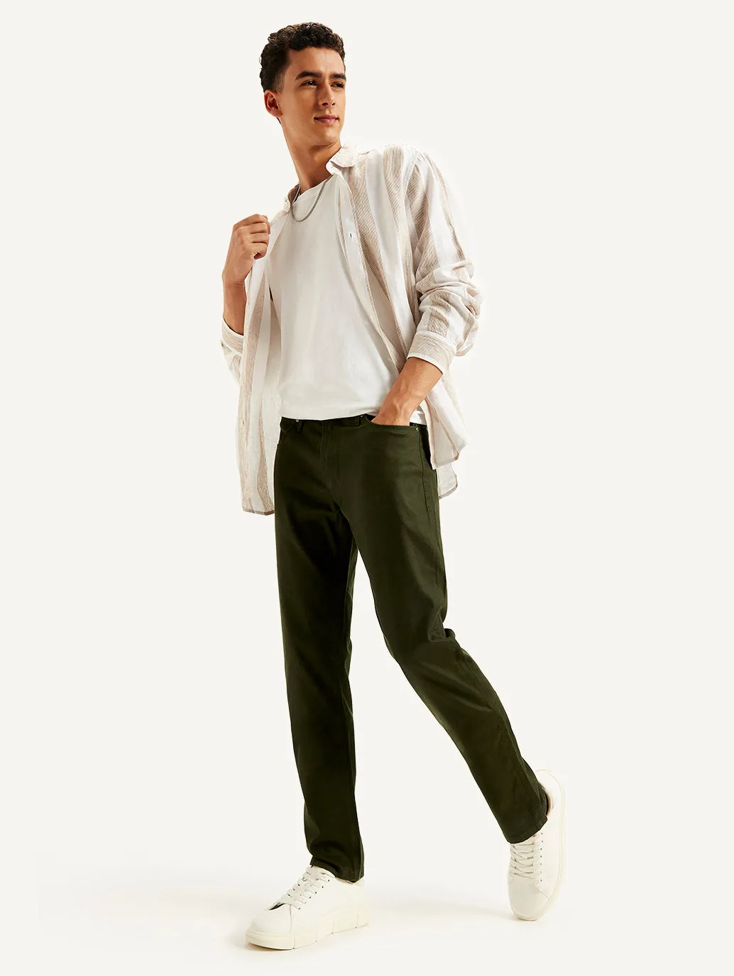 Basic Attire Recycled Fiber Content Men's Redloop 511 Olive Green Slim Fit Mid Rise Jeans
