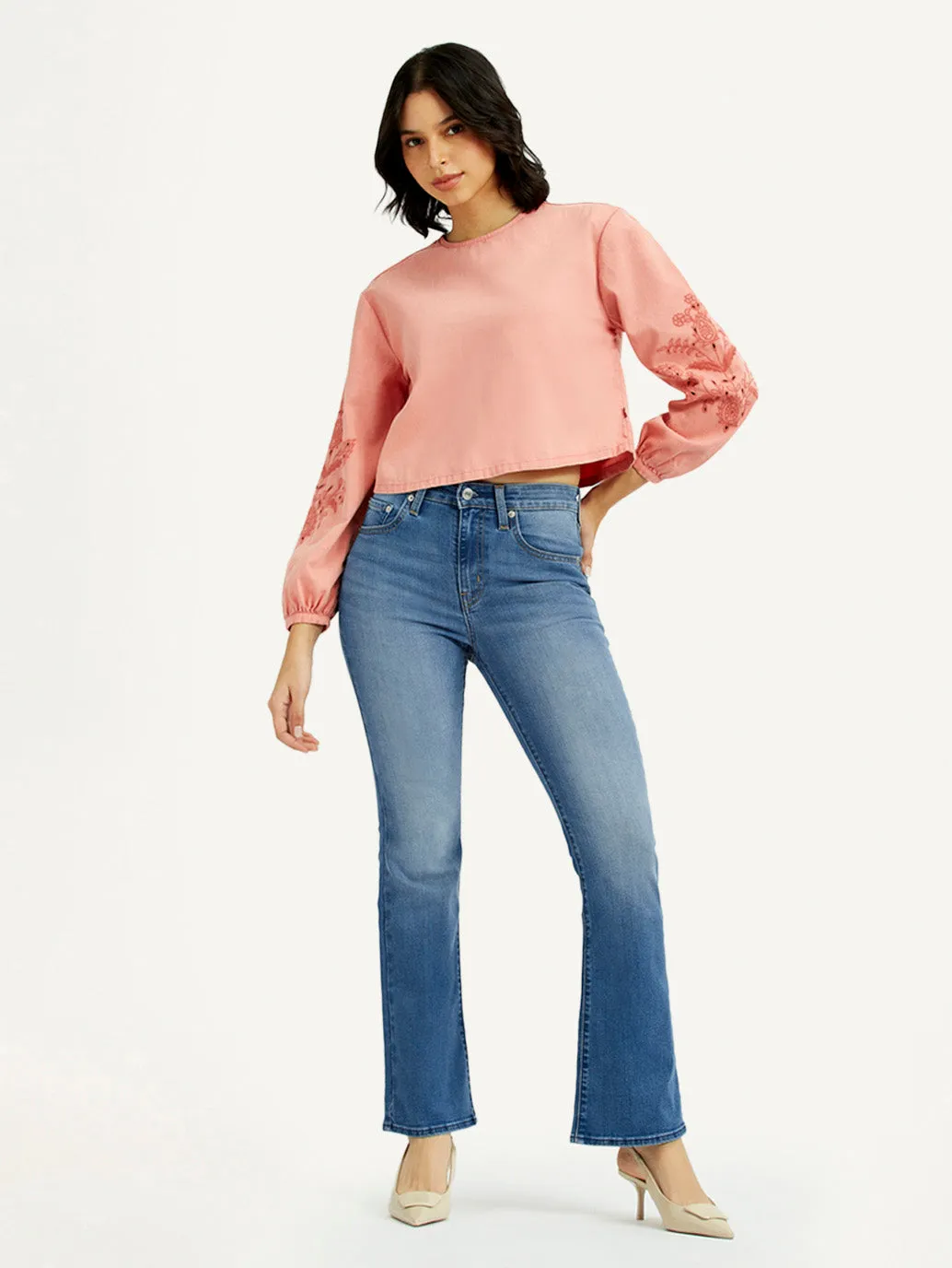 Women's 725 Med Indigo Flared Fit High Rise Jeans All Fit Use Everyday Ready