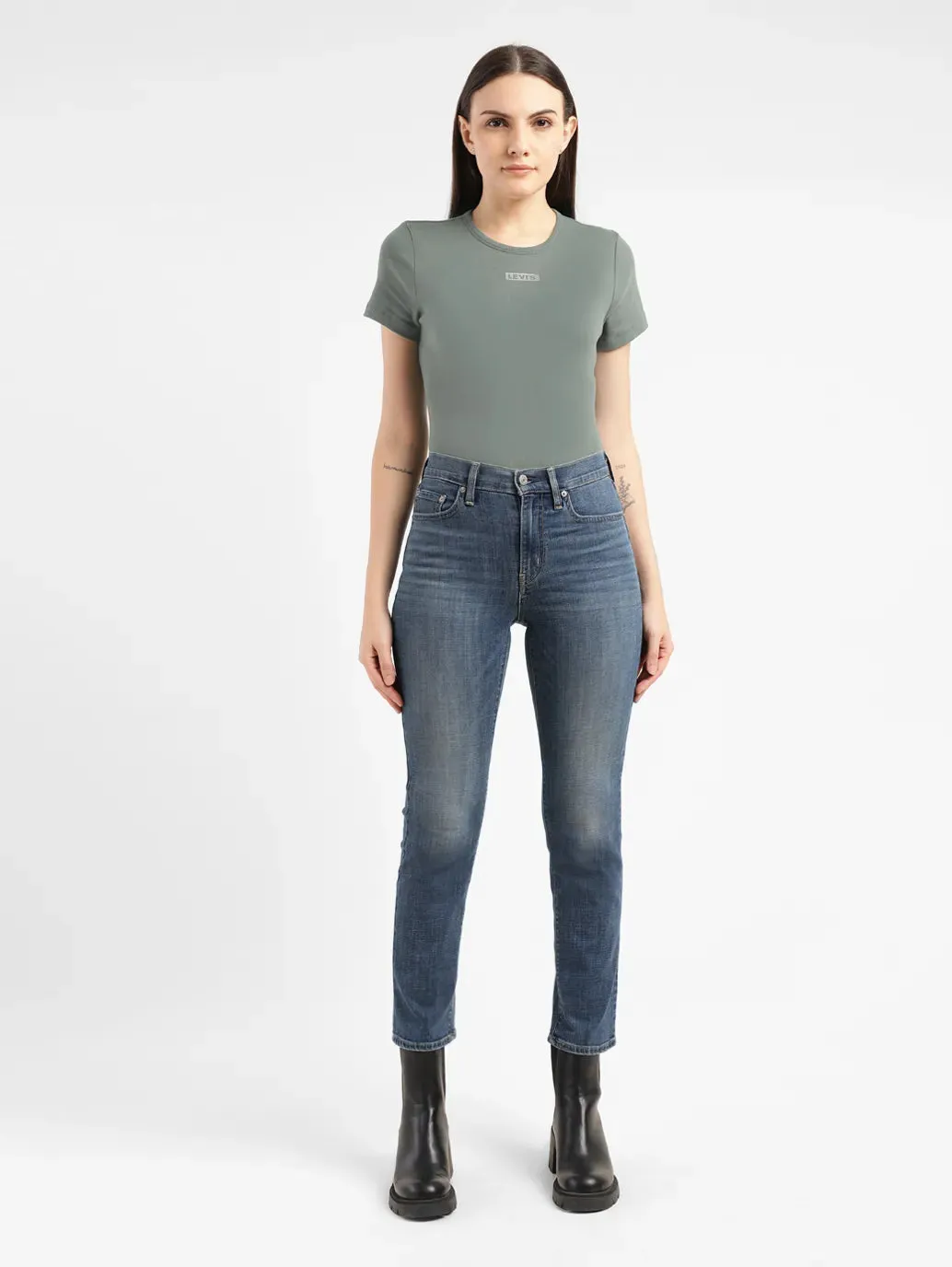 Wide Leg Silhouette Women's 726 Blue Flared Fit Mid Rise Jeans