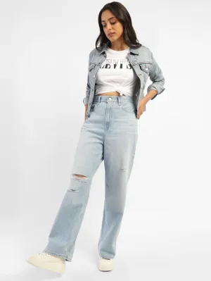 Women's Blue Loose Fit High Rise Jeans Unisex Attire
