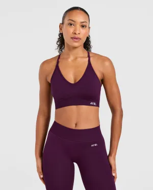 Adjustable Closure Tasseled edges seams Adapt Seamless Sports Bra - Midnight Plum