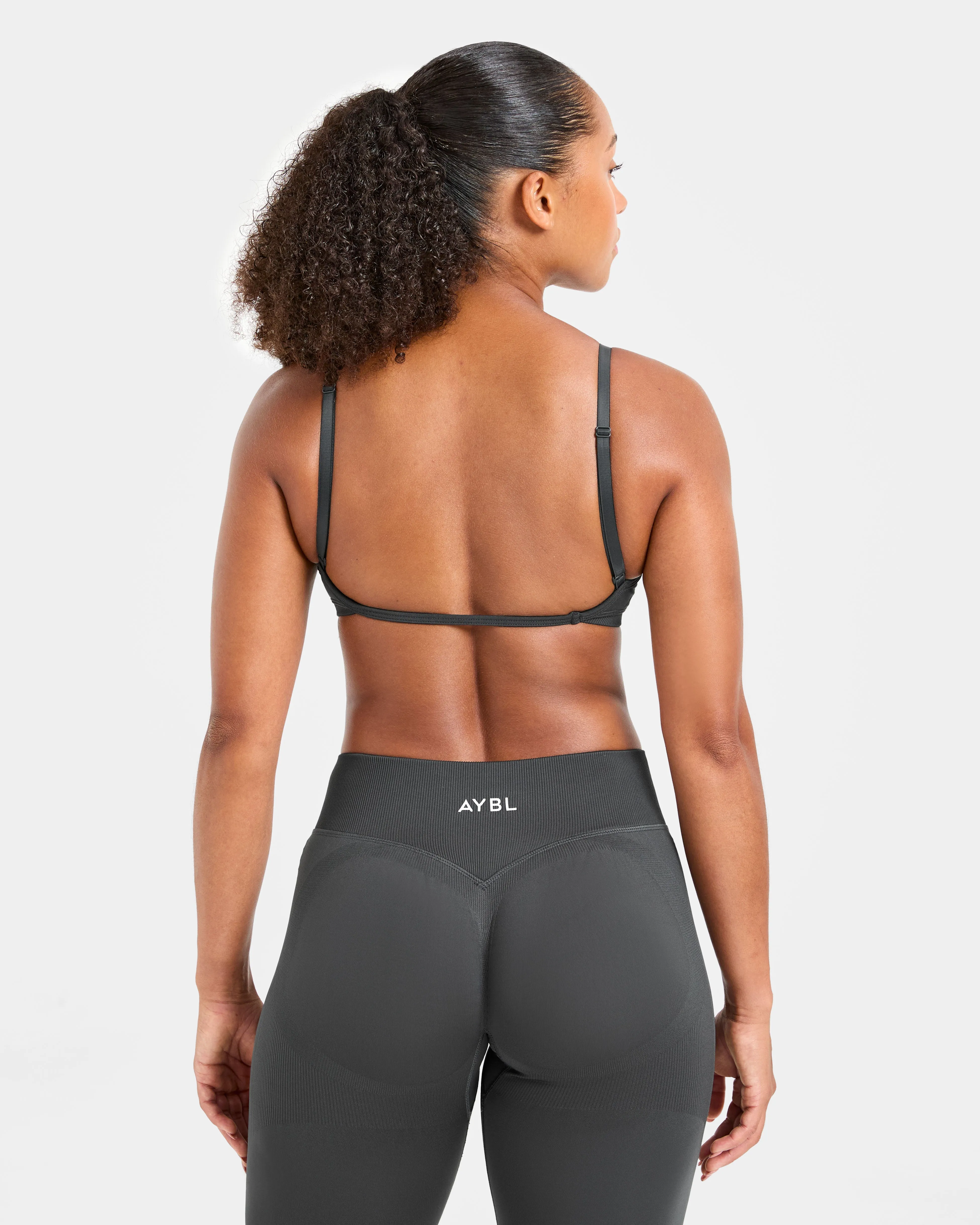 Adapt Seamless Strappy Sports Bra - Dark Charcoal Nursing Nylon Fabric