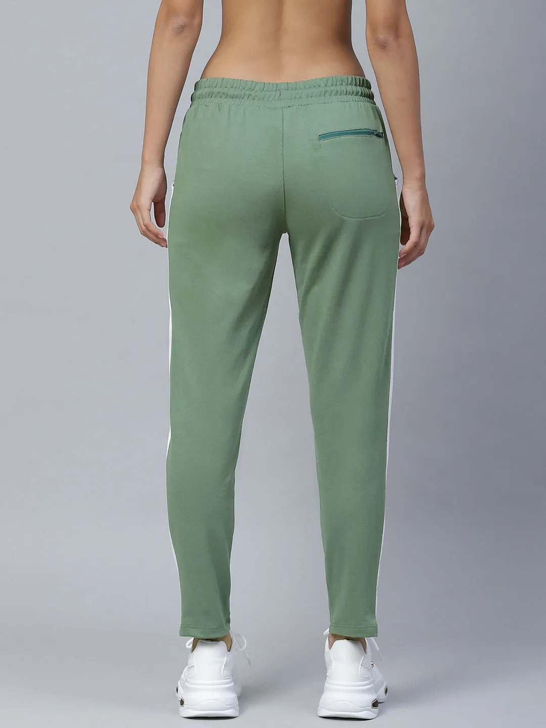 Alcis Women Olive Green Solid Slim Fit Track Pants Wrinkle Free Fabric SeamlessConstruction