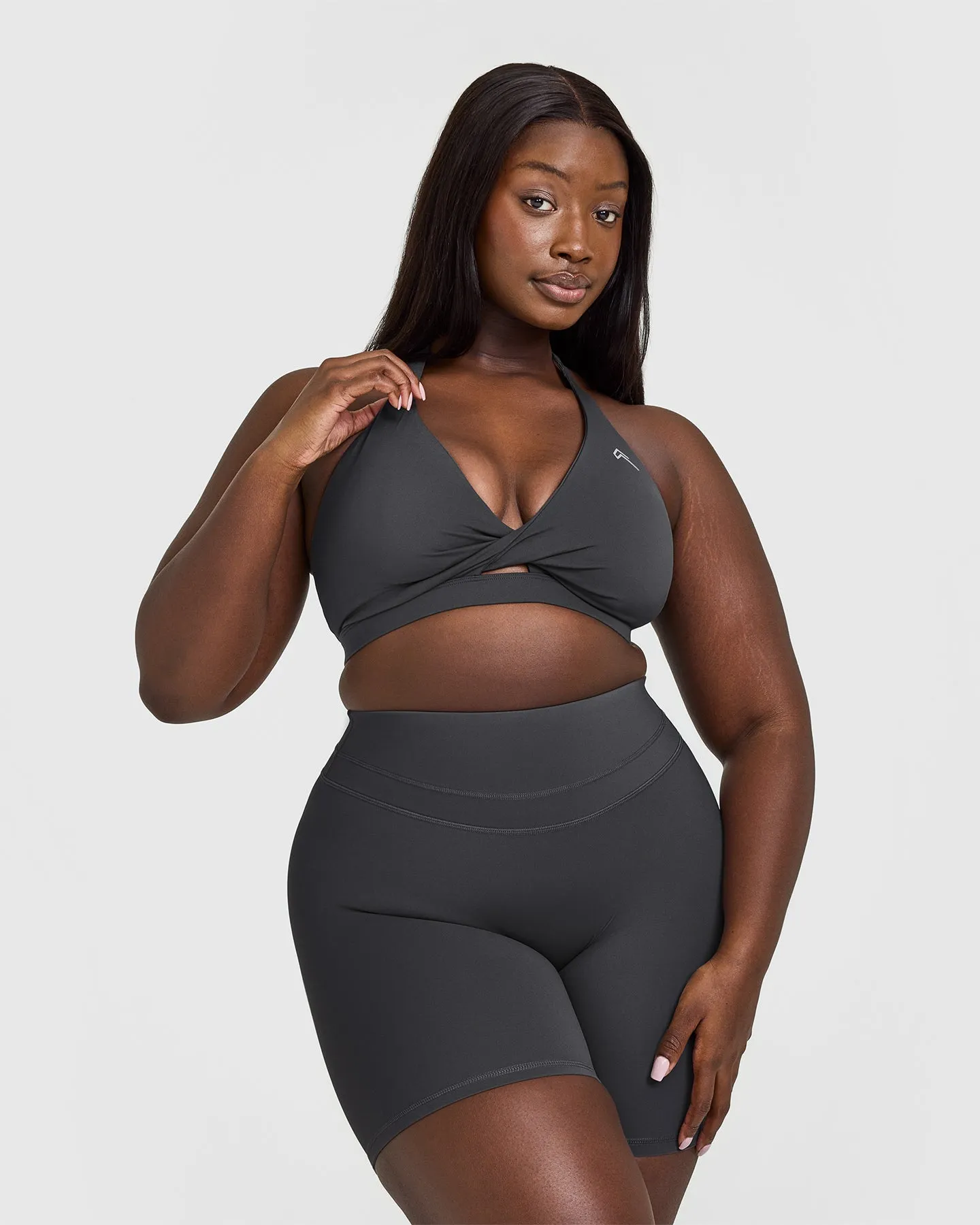 Non-Slip Design Unified Twist Sports Bra | Coal Emphasizing