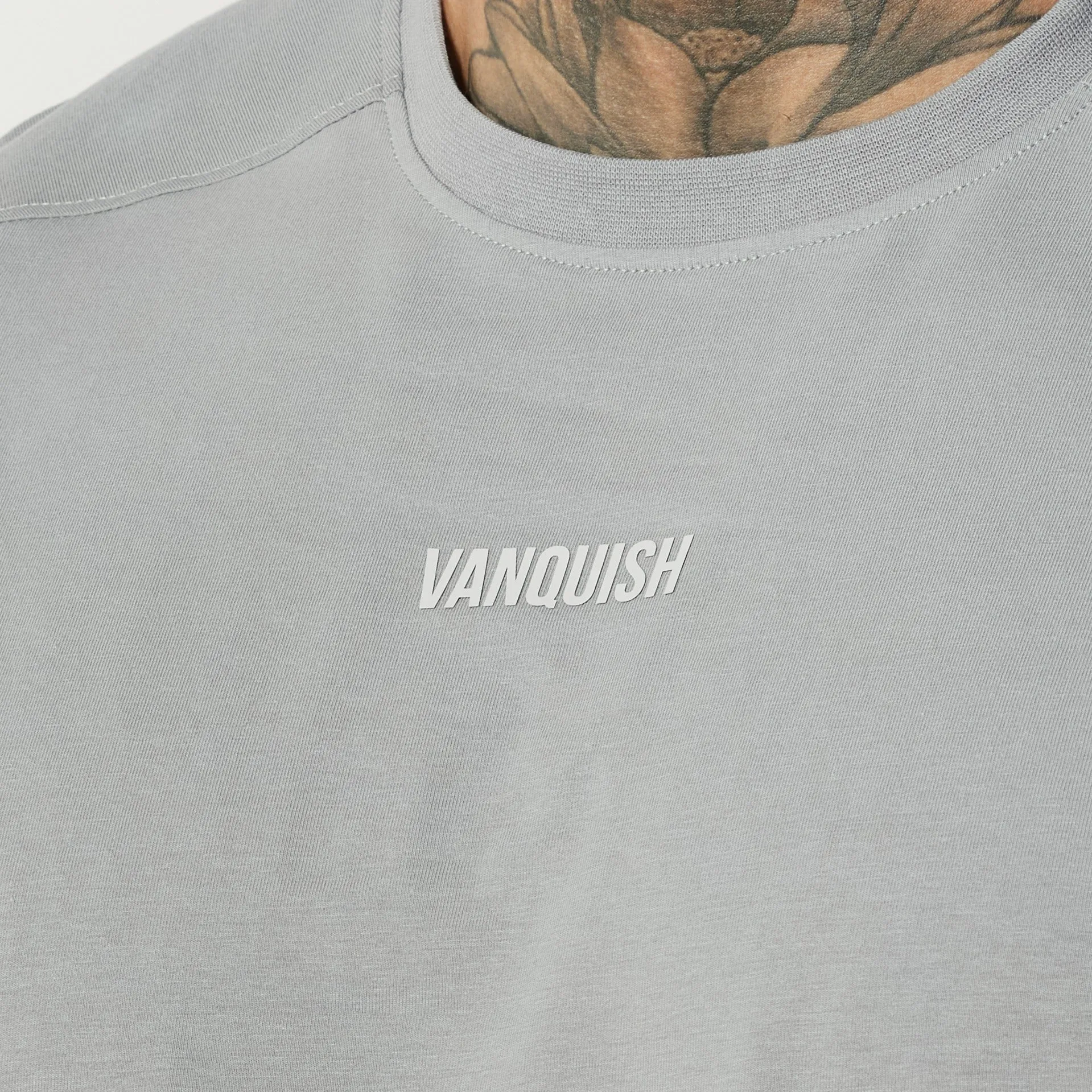 Vanquish Essential Steel Grey Oversized T Shirt print design