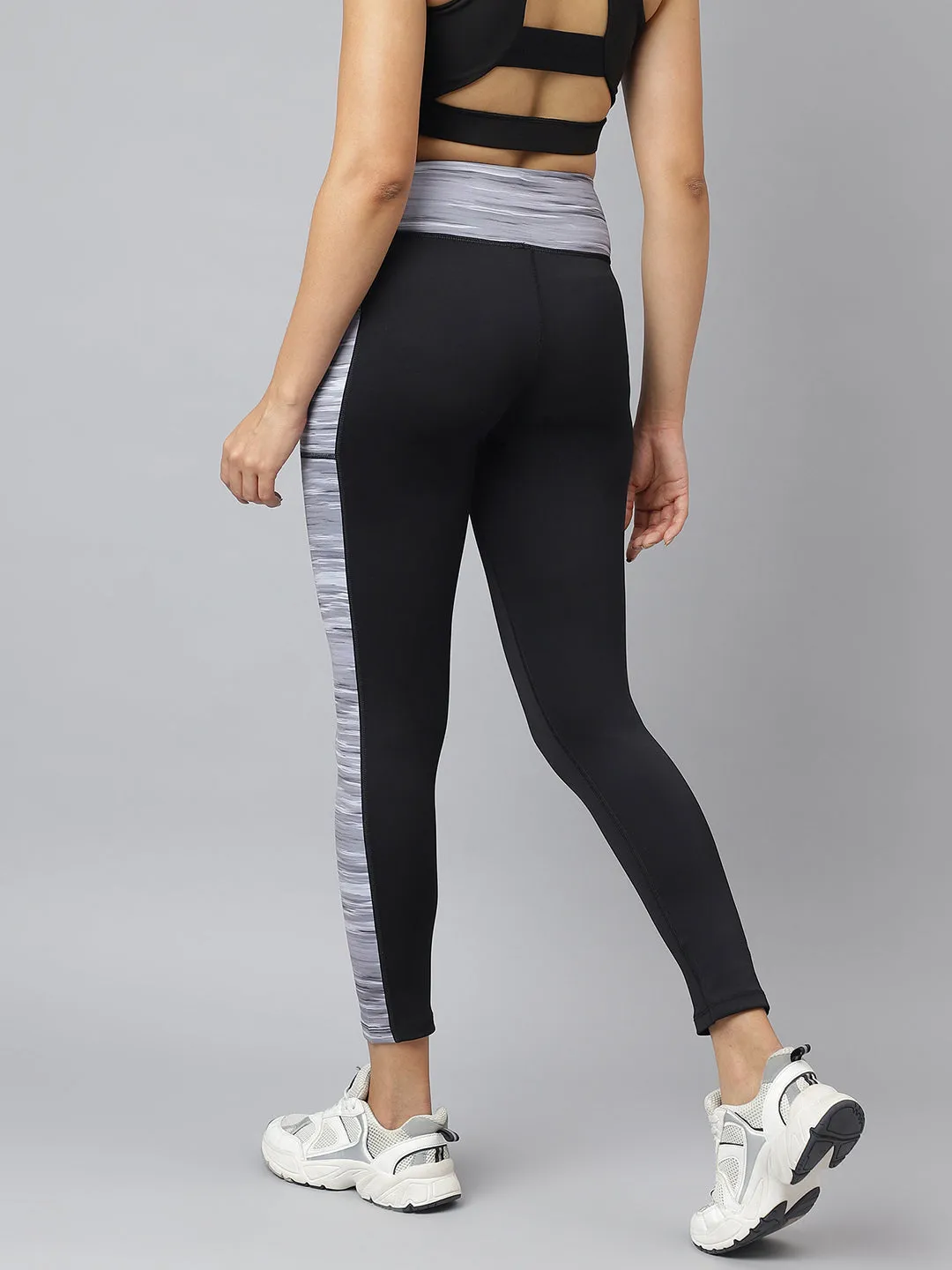 Squat Proof Dance Practice Hiking Trail Soft Touch Alcis Women Black Colour-blocked Full-Length Training Tights