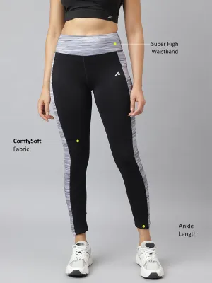 Alcis Women Black Colour-blocked Full-Length Training Tights Fitness Lover Stretch Fit Sweat Proof