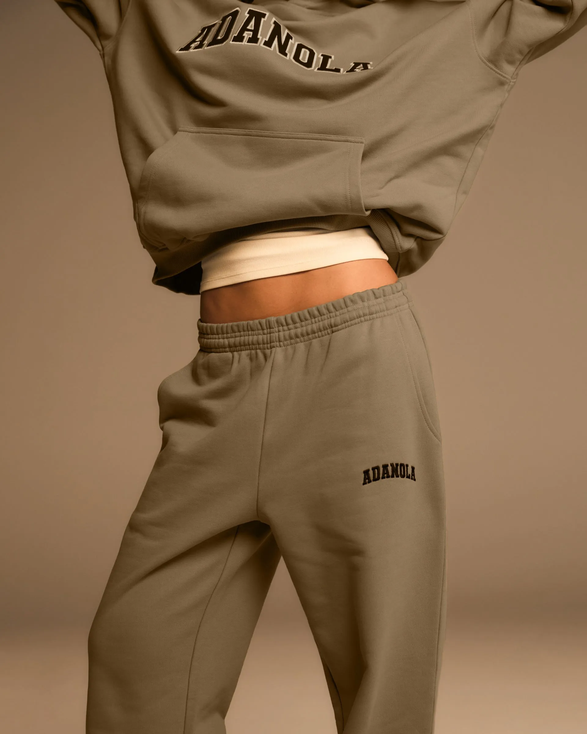 Varsity Straight Leg Sweatpants - Clay Beige Wrinkle Free Fabric Flexible Material