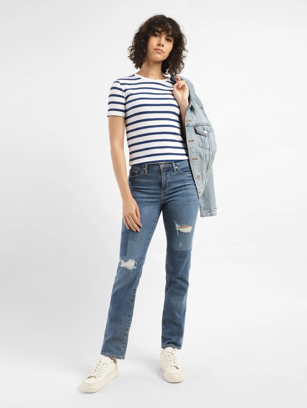 Luxury Minimalist Unisex Fit Women's 312 Blue Straight Fit Mid Rise Jeans