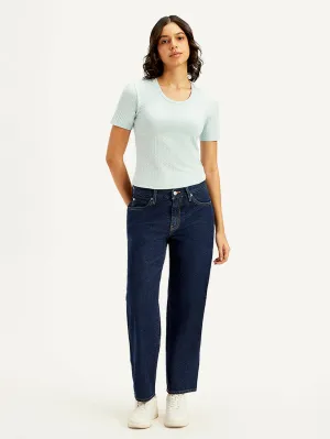 Women's 94 Blue Baggy Fit High Rise Jeans Subtle design Unisex Wear Elegant Vintage Lover