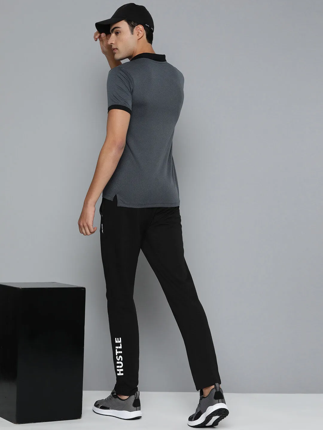Wrinklefree Alcis Men Black Typography Printed Slim Fit Sports Track Pants