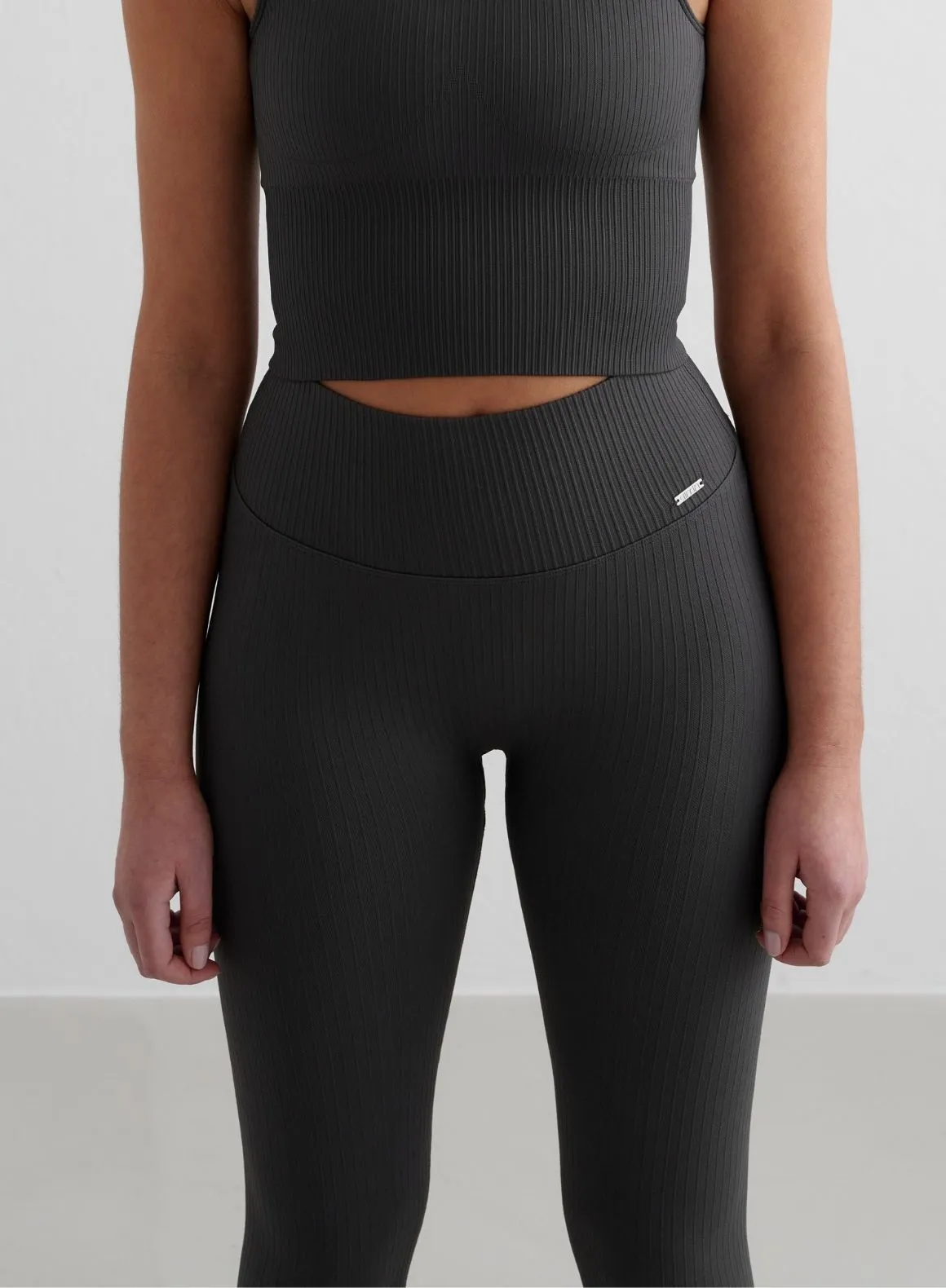 Invisible Waist Shadow Grey Ribbed Seamless Tights