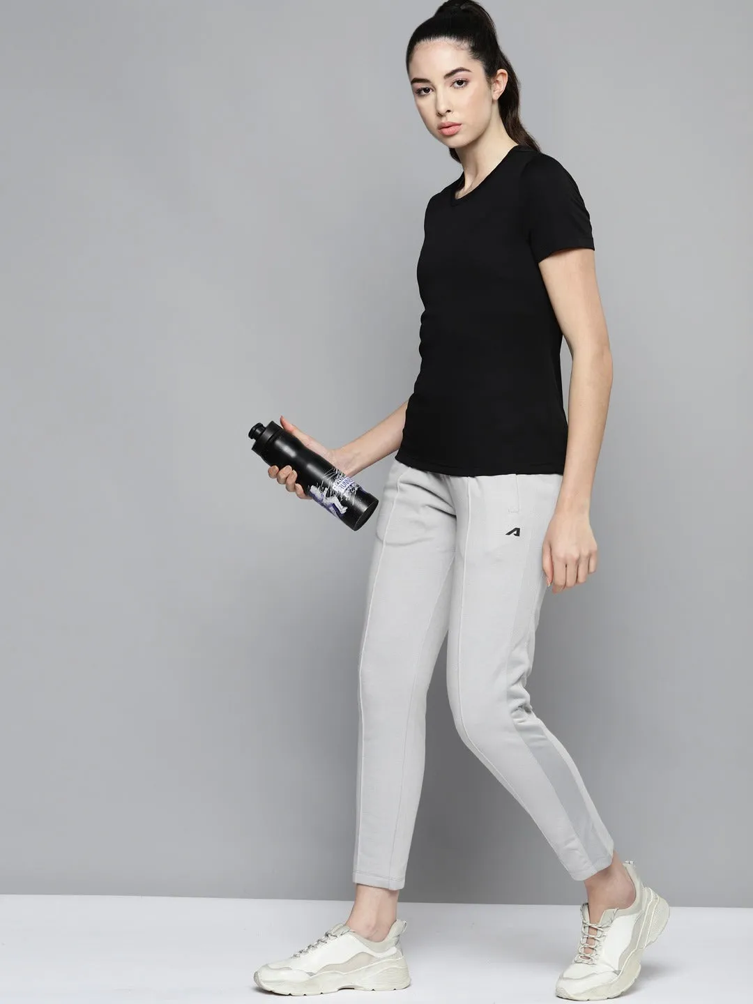 Loose Fit Corduroy texture Alcis Women Grey Solid Slim Fit Cropped Track Pants With Side Stripes