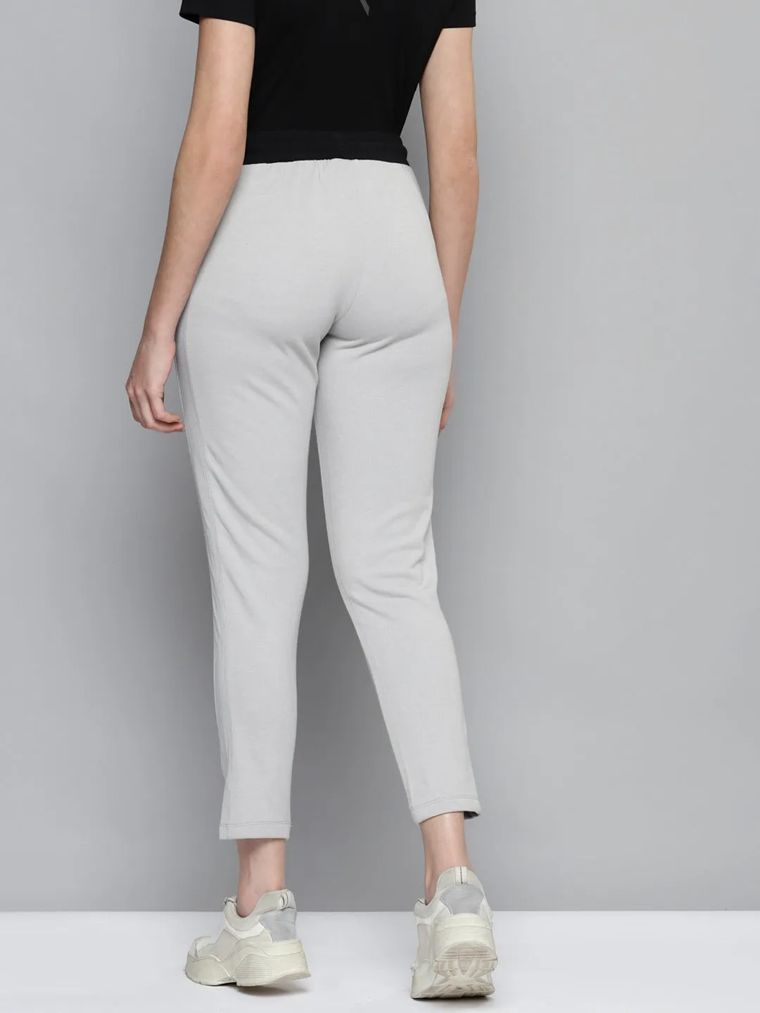 Smooth Finish Alcis Women Grey Solid Slim Fit Cropped Track Pants With Side Stripes