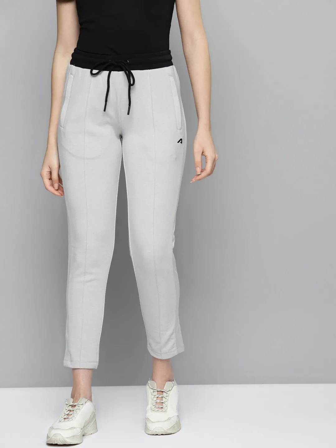 Alcis Women Grey Solid Slim Fit Cropped Track Pants With Side Stripes Minimal Vibe Stylish Comfort