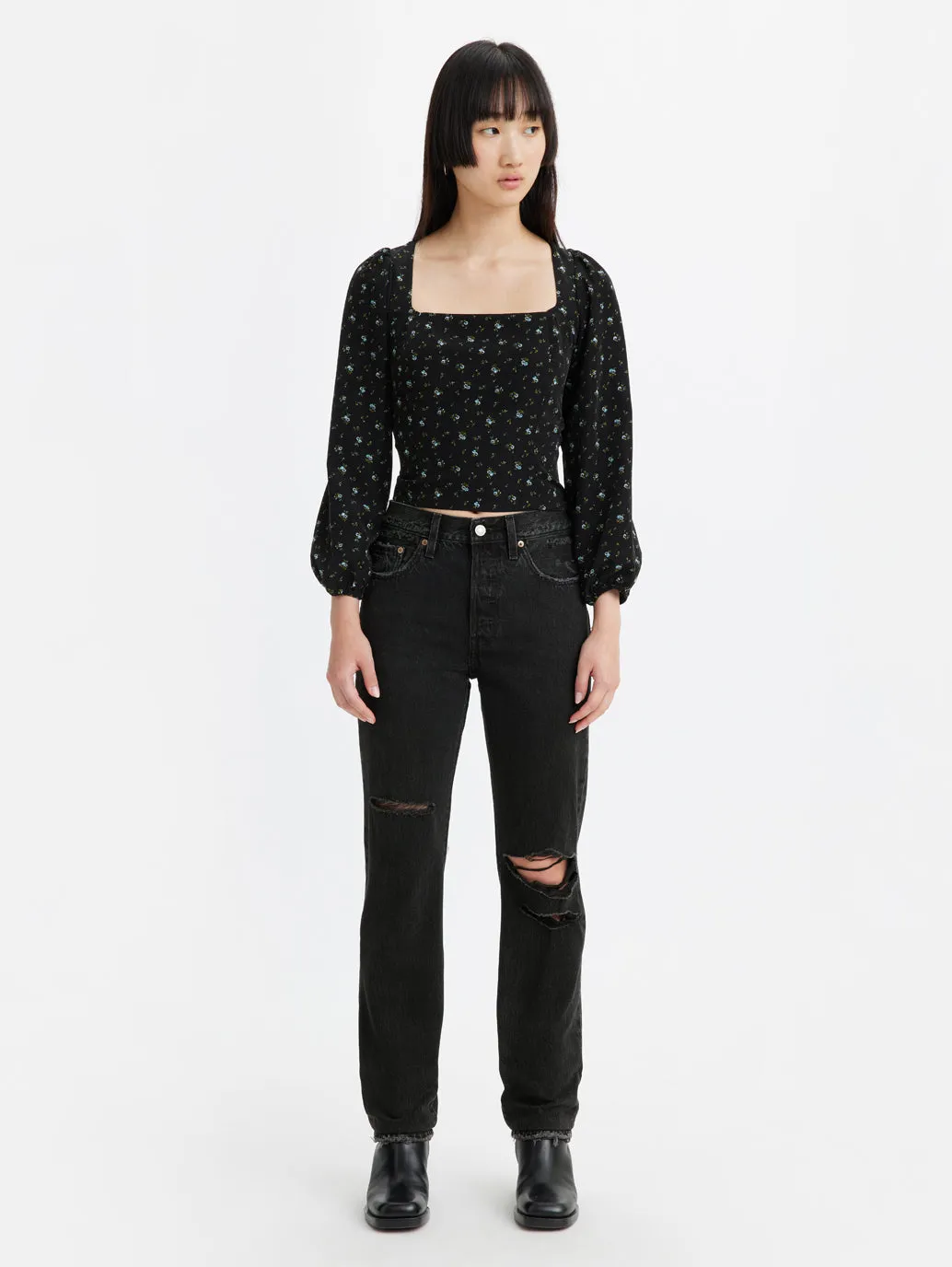 All-Purpose Use Morning Ready Women's 501 Black Straight Fit Mid Rise Jeans