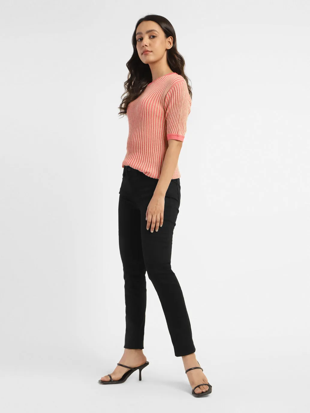Picnic Style Textured Women's 711 Black Skinny Fit Mid Rise Jeans