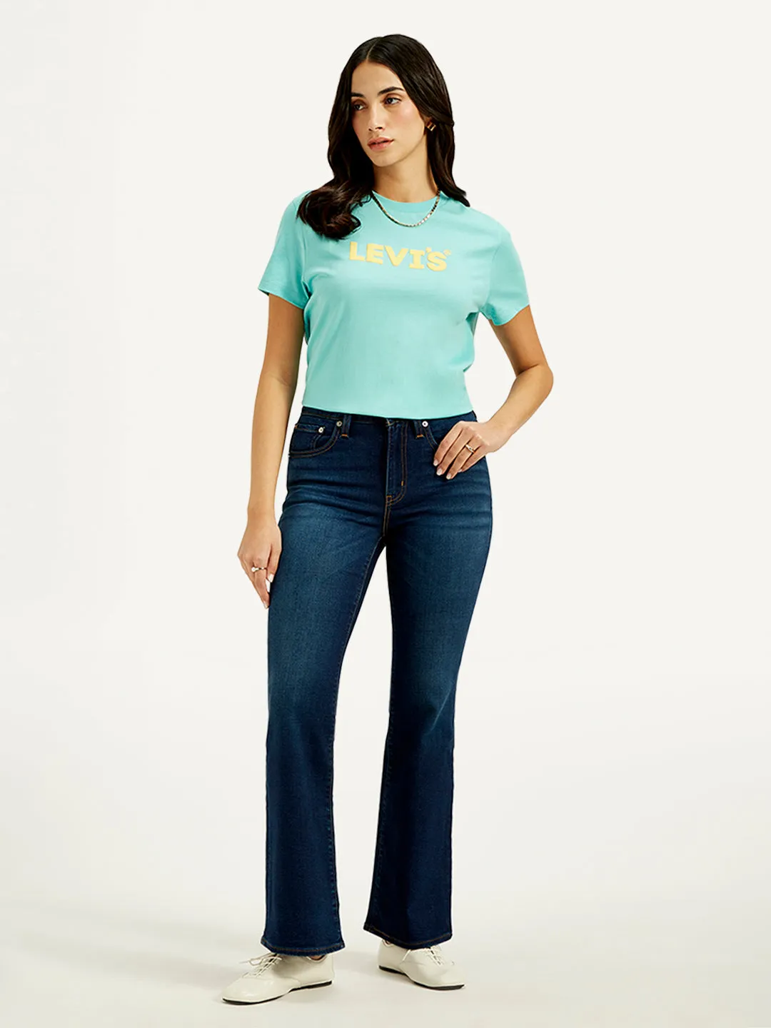 Women's 726 Navy Blue Flared Fit High Rise Jeans Balanced Style