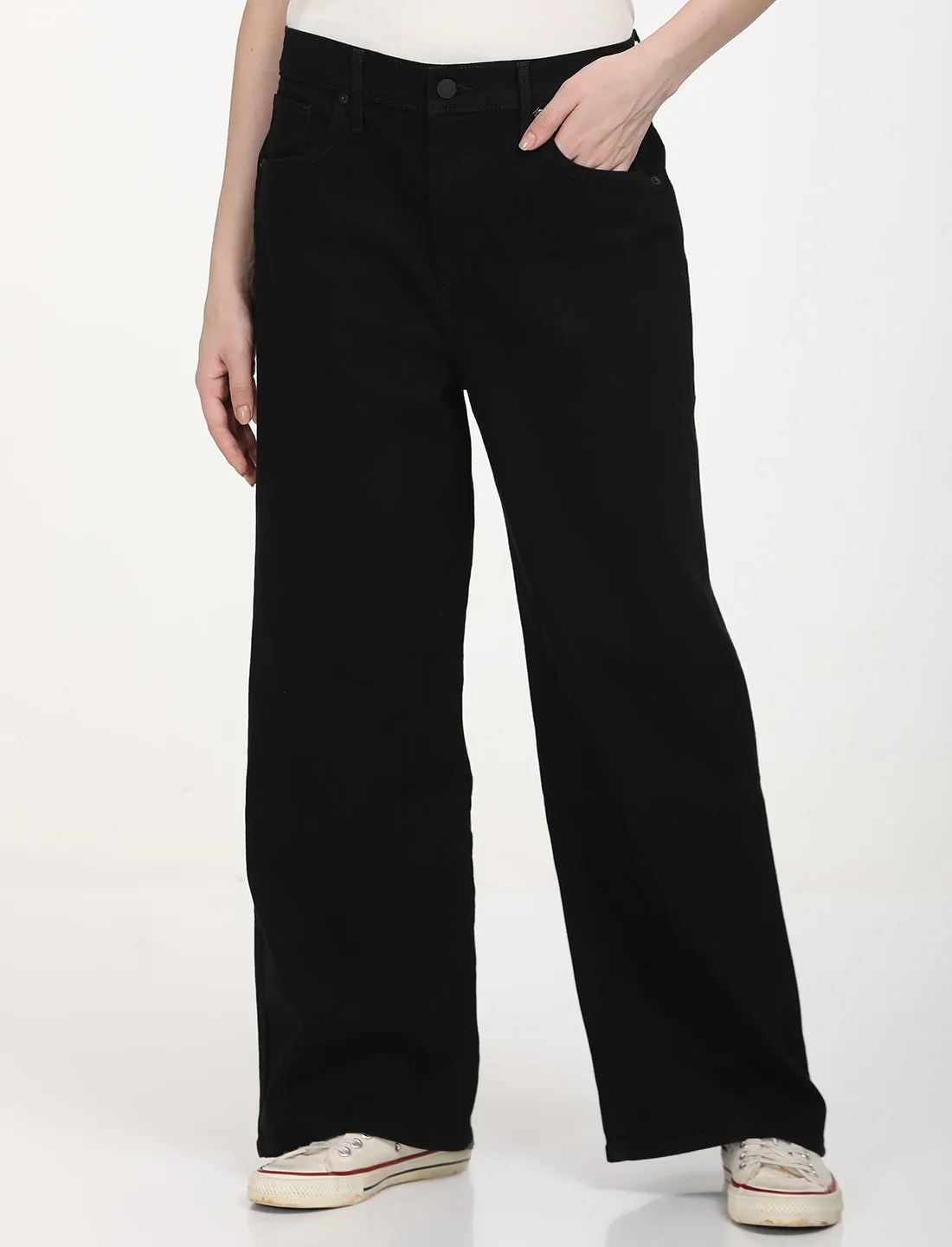 Women's Black Mile High Wide Leg Fit High Rise Jeans Date Night Sunny Vibes Casual Morning Stroll