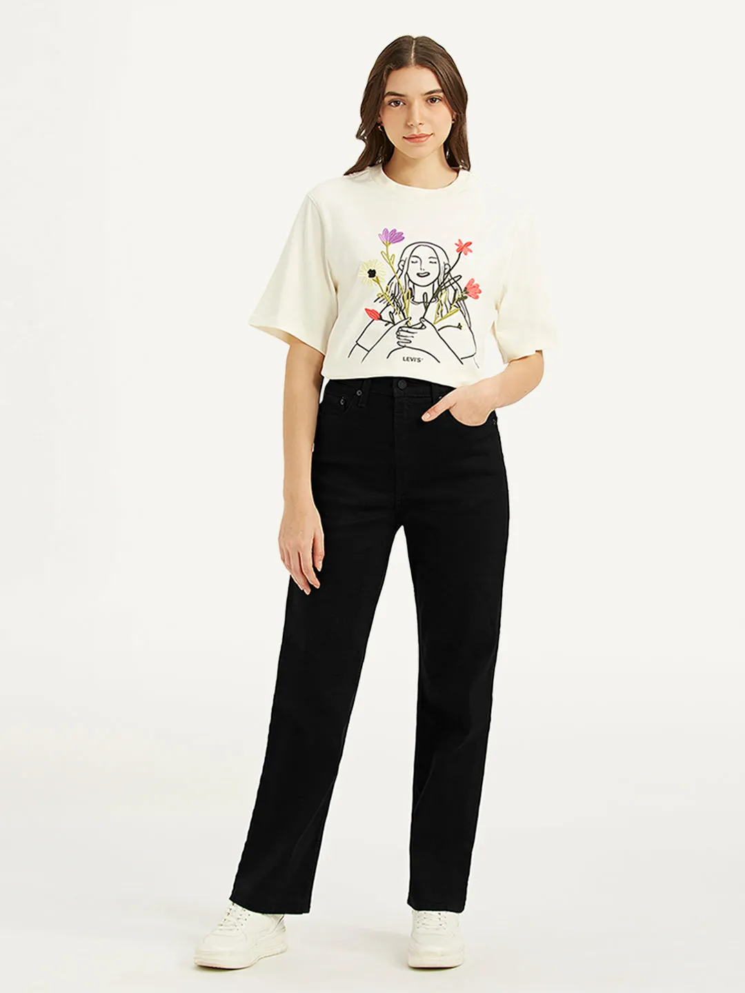 Soft Wash Treatment Street Routine Women's Black Ribcage Straight Fit High Rise Jeans