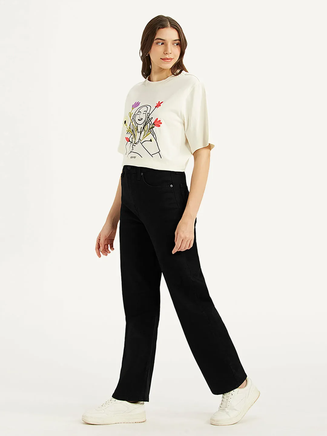 Eco Friendly Production Women's Black Ribcage Straight Fit High Rise Jeans