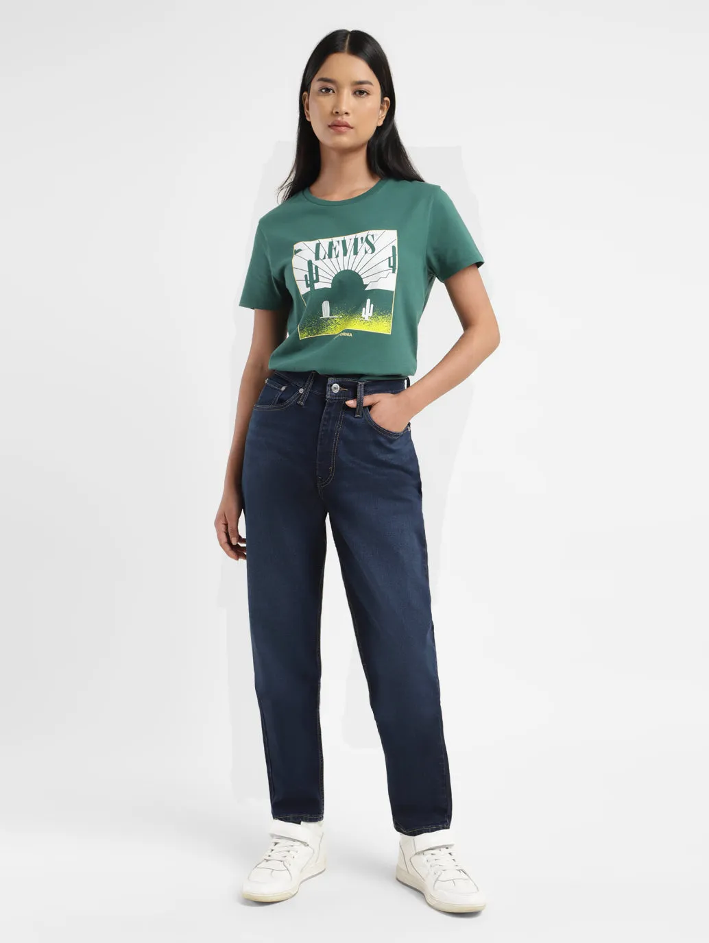 Bold Earthy Layered Look Women's Blue Mom Loose Fit High Rise Jeans