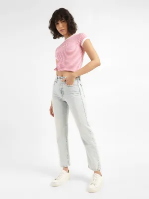 Women's Light Blue Wedgie Straight Fit Mid Rise Jeans Casual Option Versatile Outfit