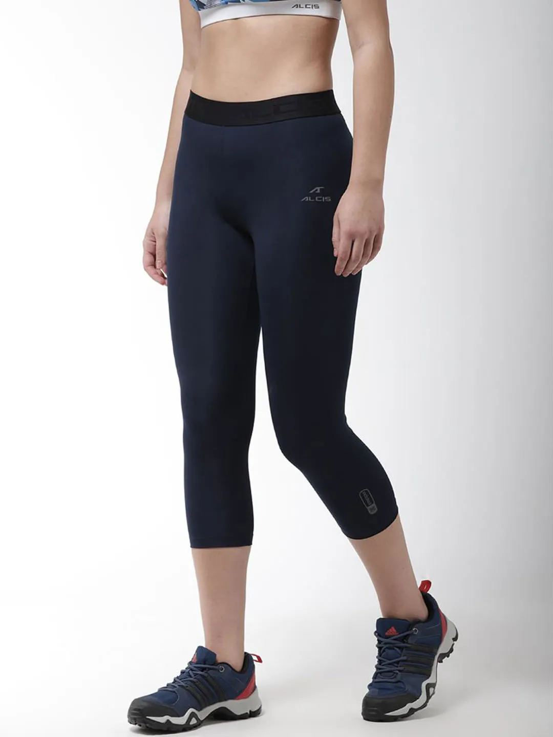 High density material Ultra Light Cycling Trip Alcis Women Navy Blue Solid 3/4th Compression Training Tights