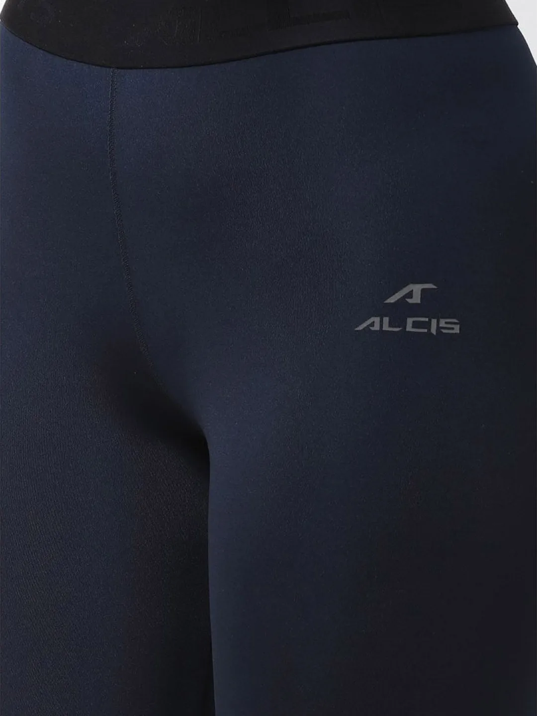 Adjustable Drawcord All Purposewear Alcis Women Navy Blue Solid 3/4th Compression Training Tights