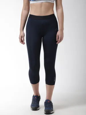 Alcis Women Navy Blue Solid 3/4th Compression Training Tights For Teens Indoor Exercise