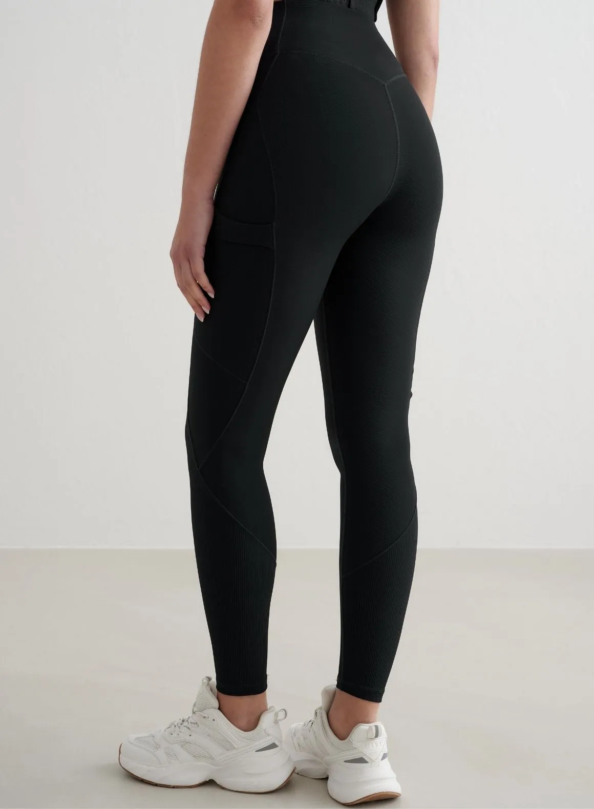 Eco Friendly Fitness Lover Black Ribbed Performance Pocket Tights