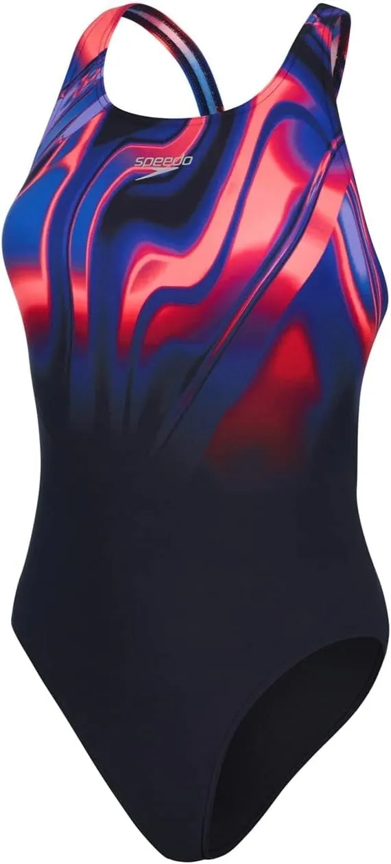 Seamless construction Stretchy-Material Speedo Placement Digital Powerback Womens Swimsuit - Black