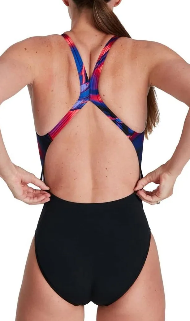 Functional-Design Four Way Stretch Material Speedo Placement Digital Powerback Womens Swimsuit - Black