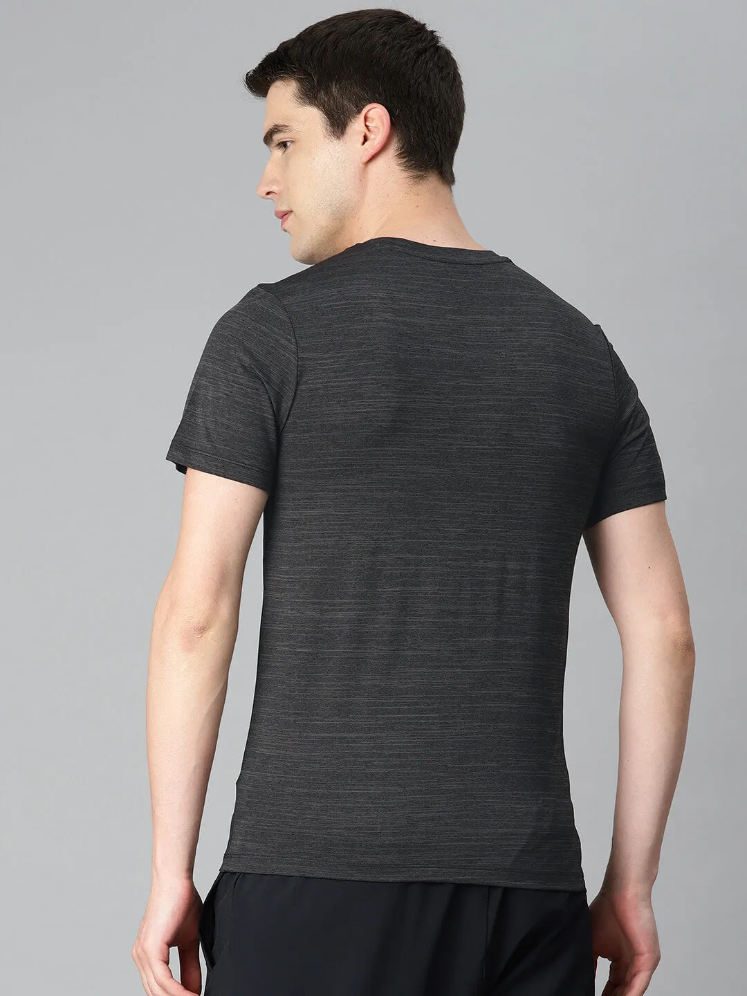 Alcis Men Grey Typography Printed Anti Static Slim Fit Sports T-shirt SmoothInnerLining