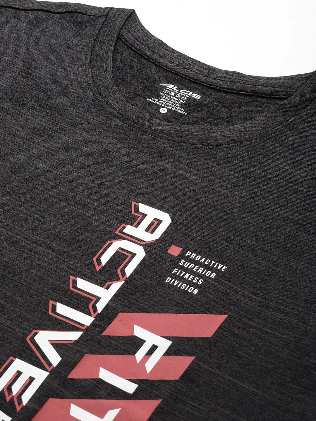 TumbleDry Safe Vegan Mood Alcis Men Grey Typography Printed Anti Static Slim Fit Sports T-shirt
