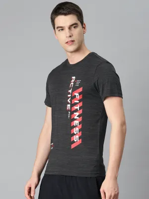 Alcis Men Grey Typography Printed Anti Static Slim Fit Sports T-shirt AntiStaticLining